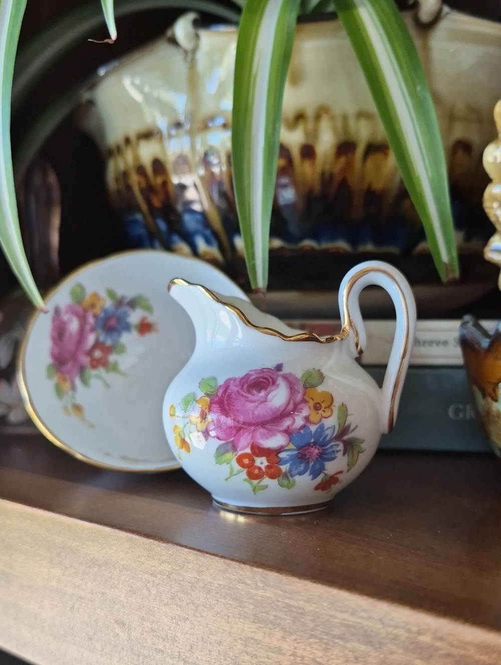 Vintage New Chelsea Staffs Small Porcelain Floral Creamer & Sugar Set - England